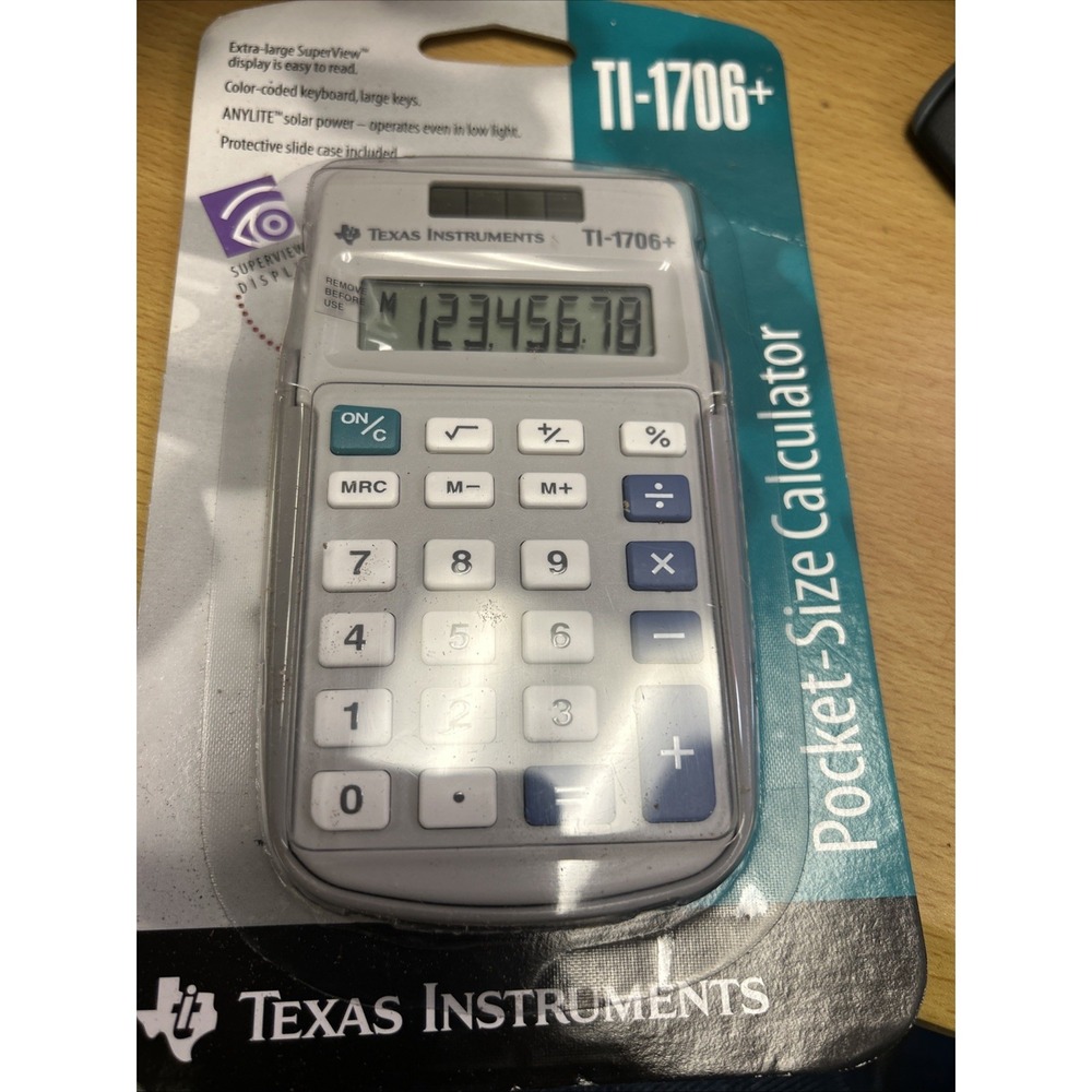 Texas Instruments Pocket Size‎ Solar Calculator With Slide Case - TI-1706+ - NEW